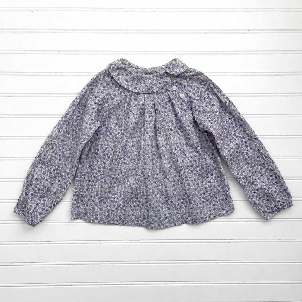 EPK 🇫🇷 EUC Floral Peter Pan Collar Button Back Poplin Blouse